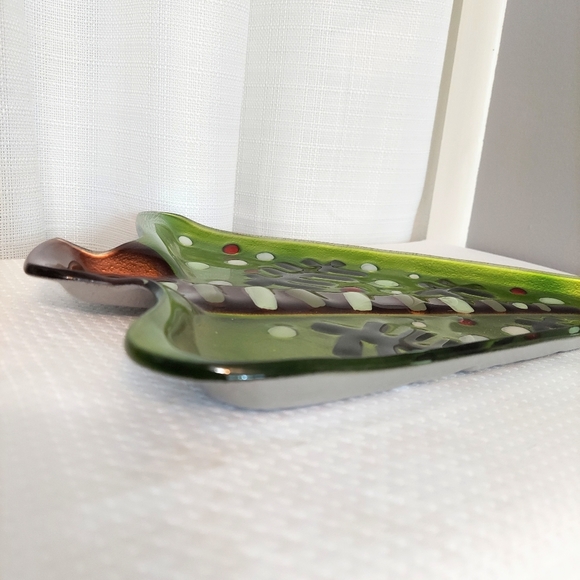 Christmas Tree Glass Platter Abstract Tray Metallic Green Silvestri - Picture 6 of 6